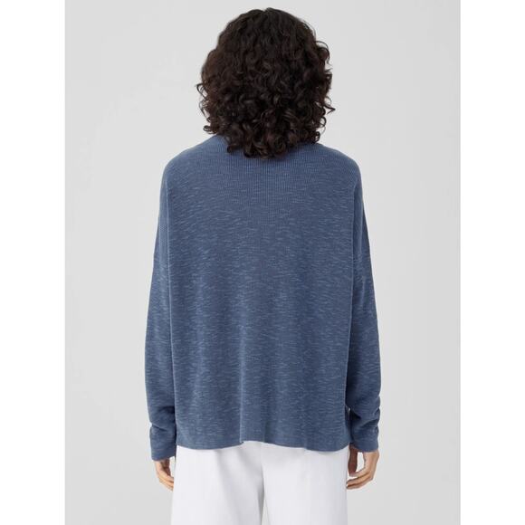 Eileen Fisher PINK Organic Linen Cotton Slub Funnel Neck Top Hoodie Sweater L - Picture 14 of 15